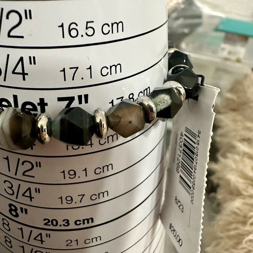 Men’s Express Genuine Stone Bracelet • Black/Gray Banded Agate • NWT - Picture 4 of 6